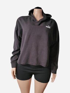 Puma Women's Black Cropped Logo Hoodie